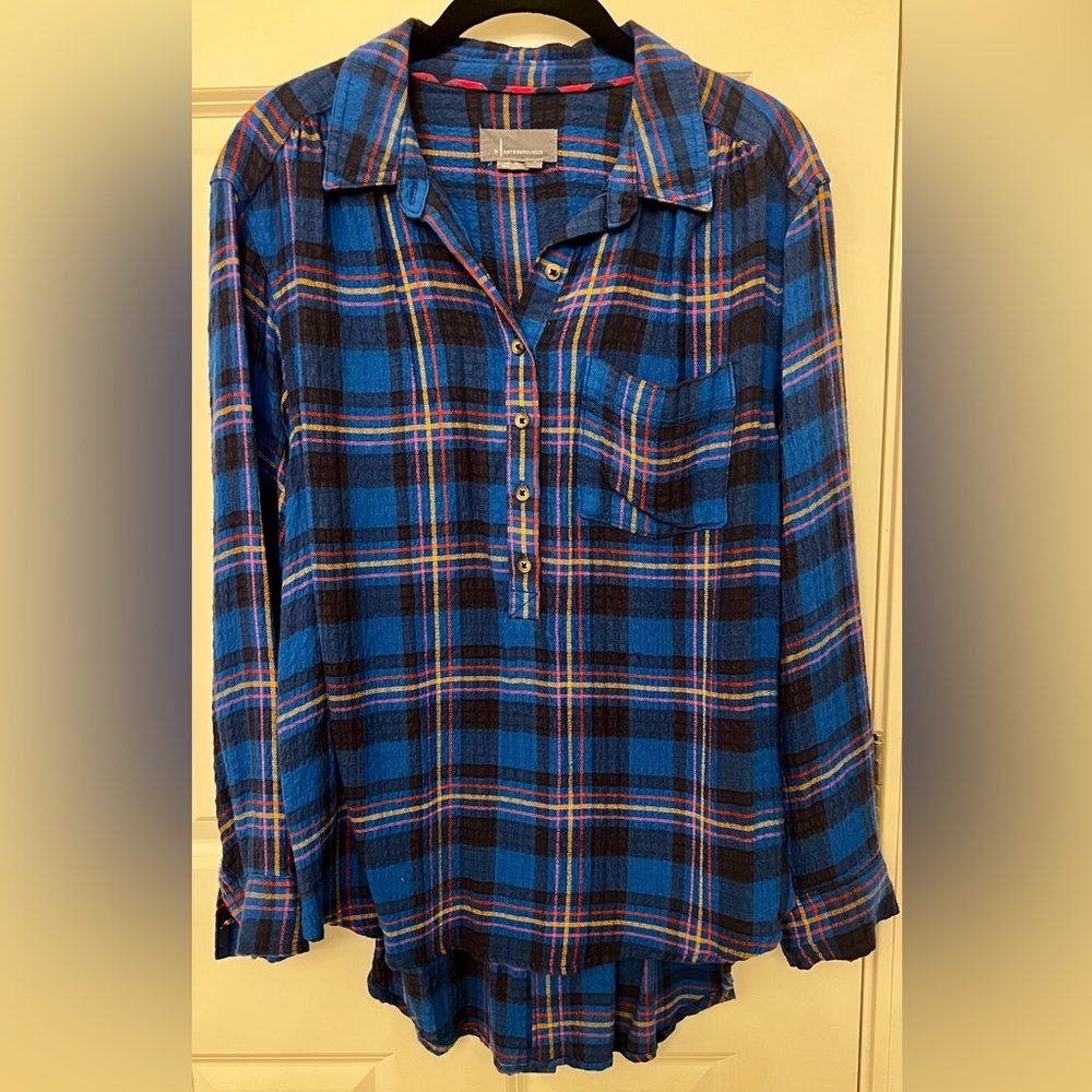 Anthropologie Plaid Flowy Button Down